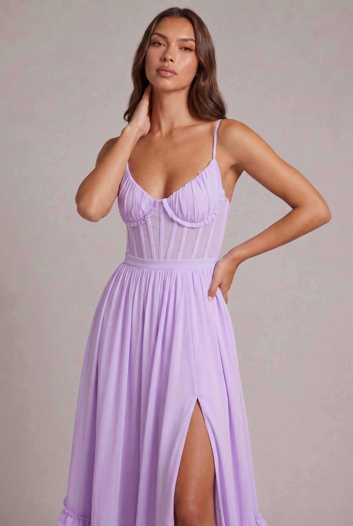 Chiffon Corset Tiered Maxi Dress