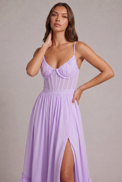 Chiffon Corset Tiered Maxi Dress