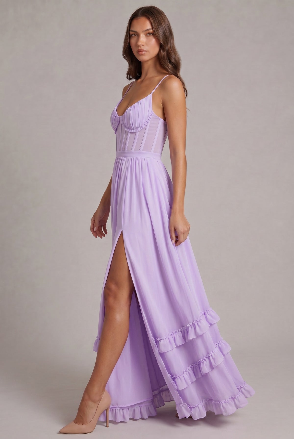 Chiffon Corset Tiered Maxi Dress