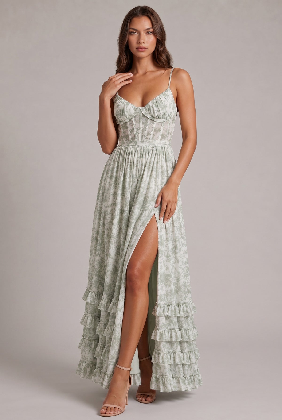 Chiffon Corset Tiered Maxi Dress
