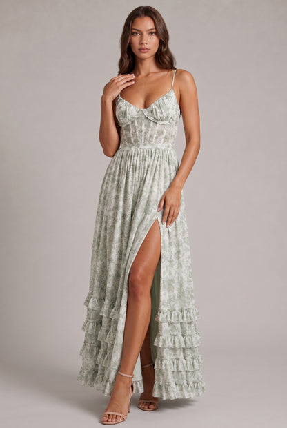 Chiffon Corset Tiered Maxi Dress