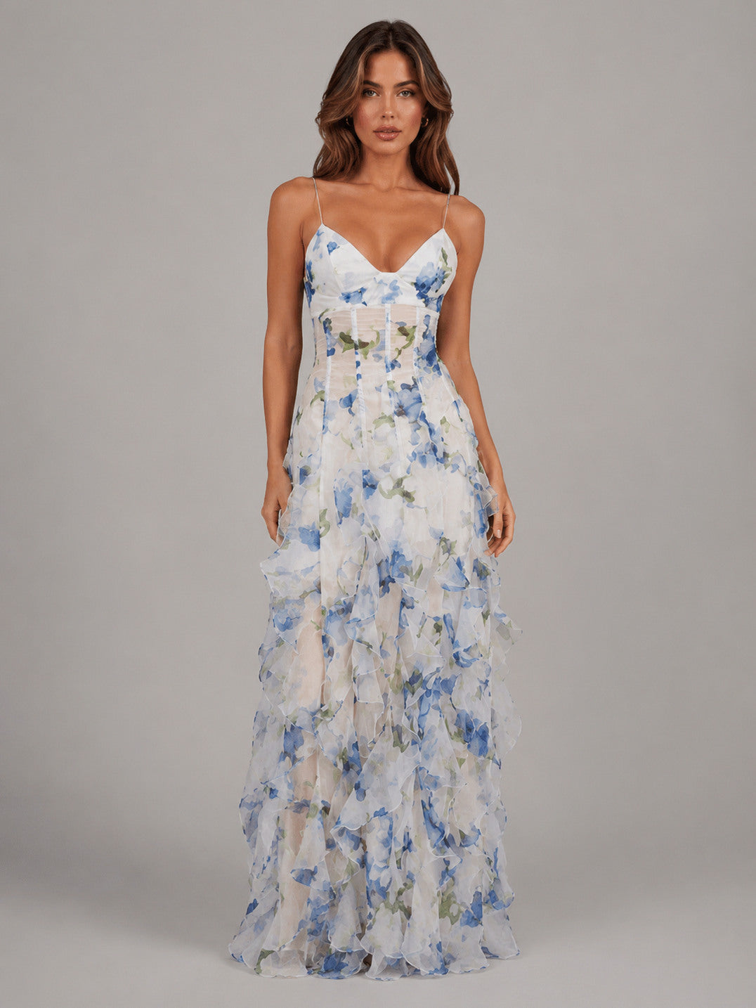 Chiffon Floral Corset Maxi Dress