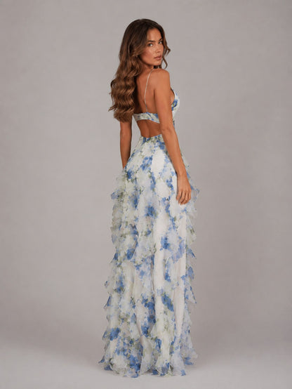 Chiffon Floral Corset Maxi Dress