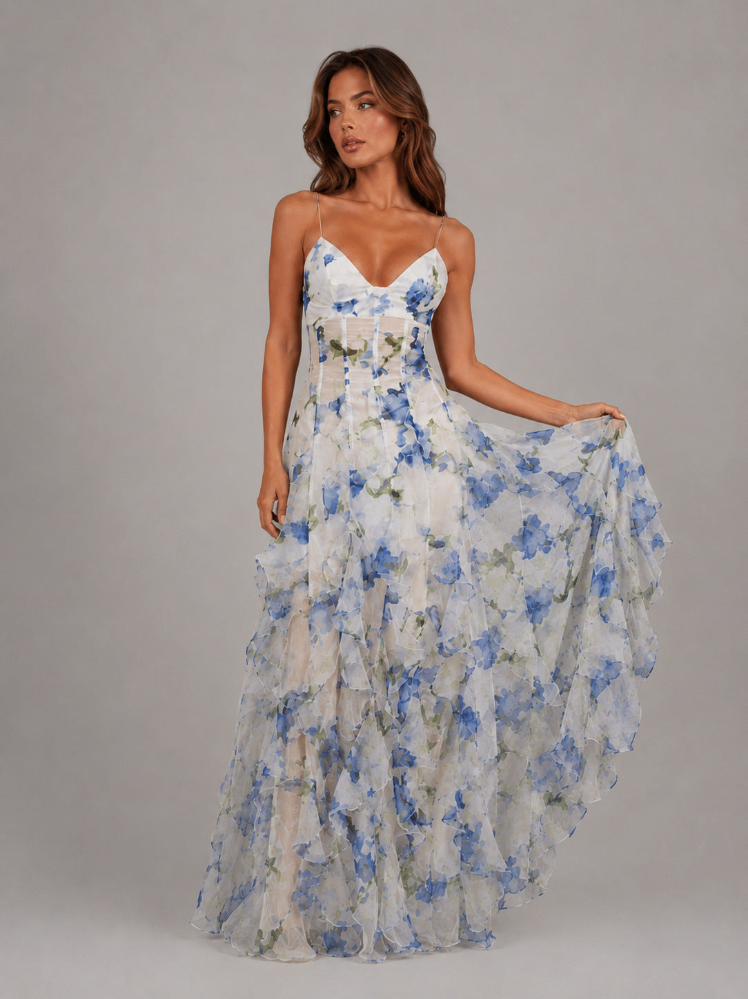 Chiffon Floral Corset Maxi Dress
