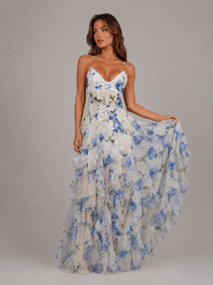 Chiffon Floral Corset Maxi Dress