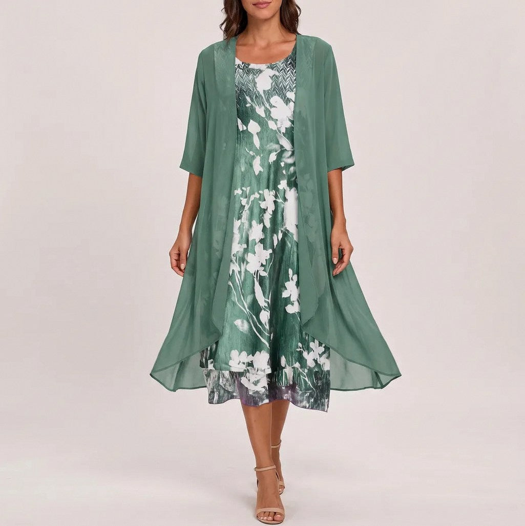 Chiffon Floral Midi Jacket Set