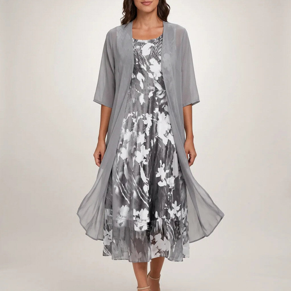 Chiffon Floral Midi Jacket Set