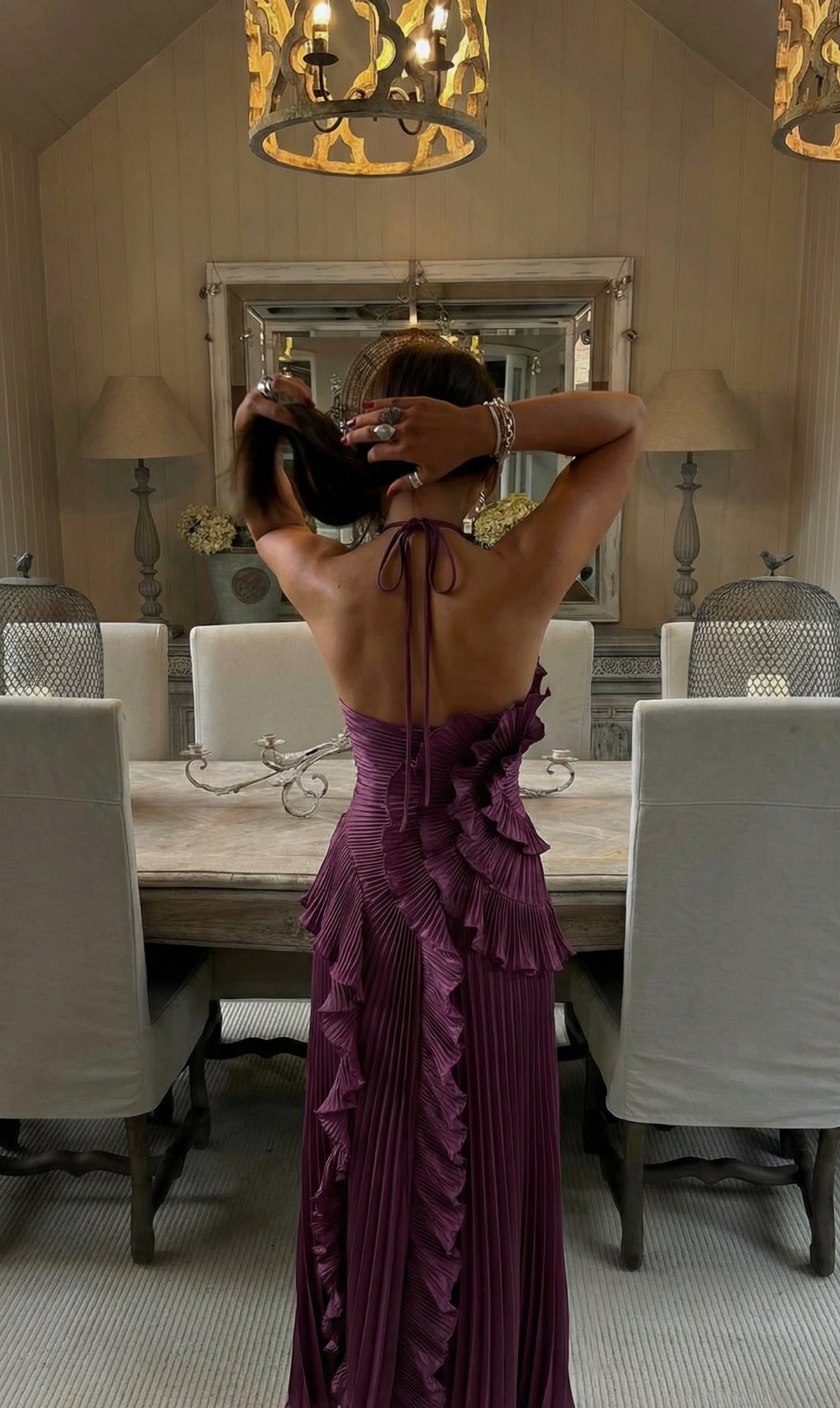 Chiffon Halter Pleated Maxi Dress
