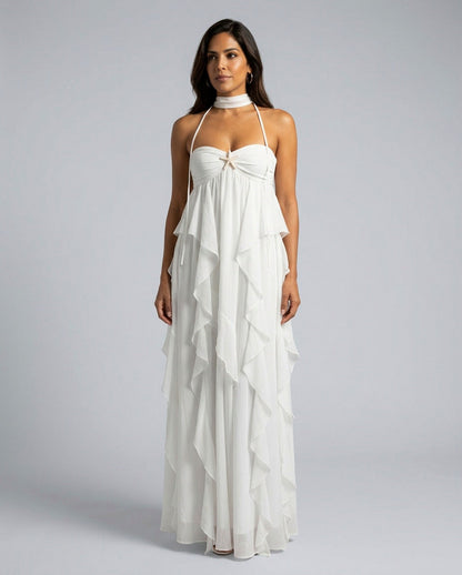 Chiffon Halter Tiered Maxi Dress