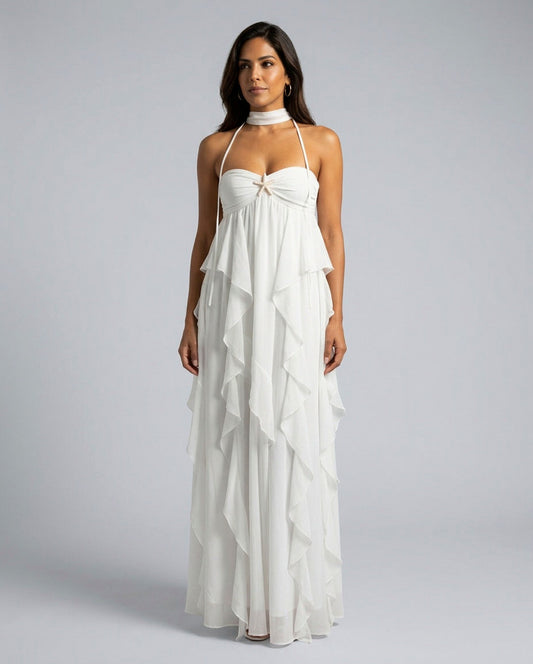 Chiffon Halter Tiered Maxi Dress