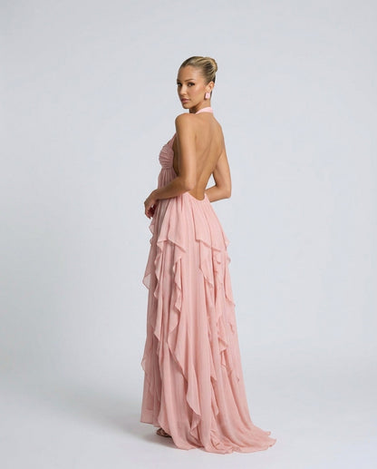 Chiffon Halter Tiered Maxi Dress