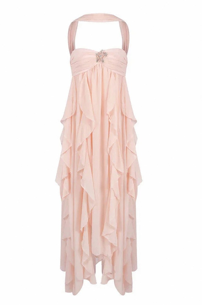 Chiffon Halter Tiered Maxi Dress