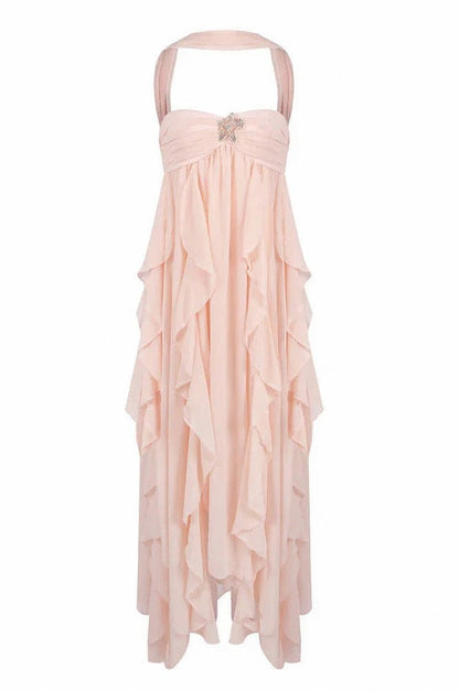 Chiffon Halter Tiered Maxi Dress