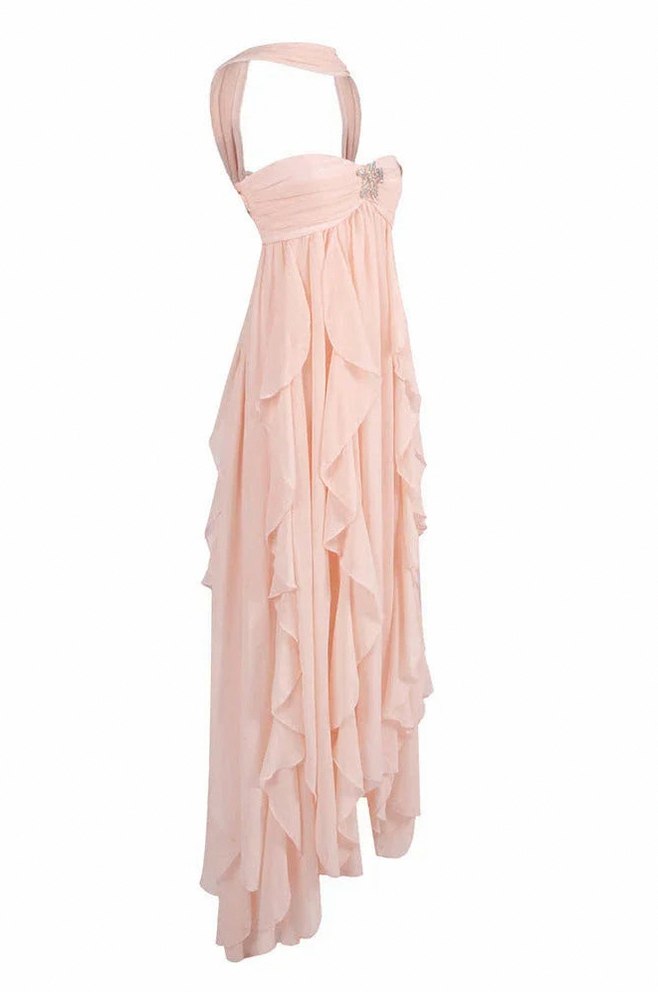 Chiffon Halter Tiered Maxi Dress