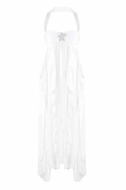 Chiffon Halter Tiered Maxi Dress