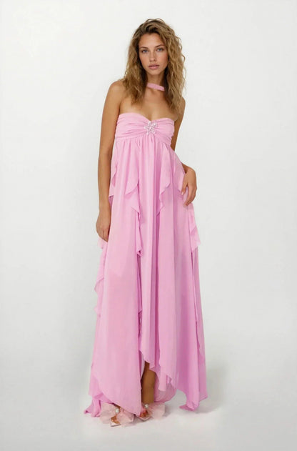 Chiffon Halter Tiered Maxi Dress