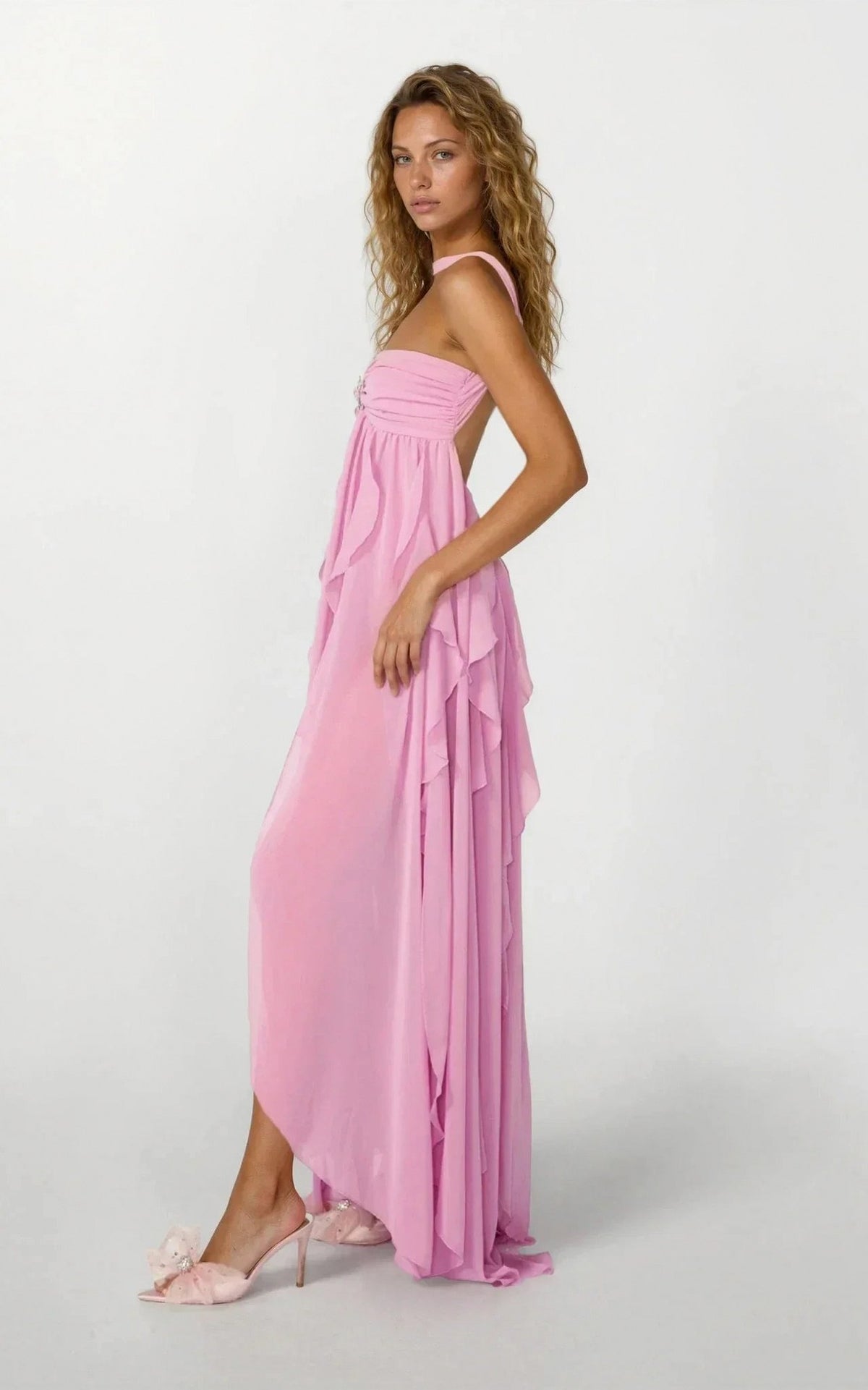 Chiffon Halter Tiered Maxi Dress