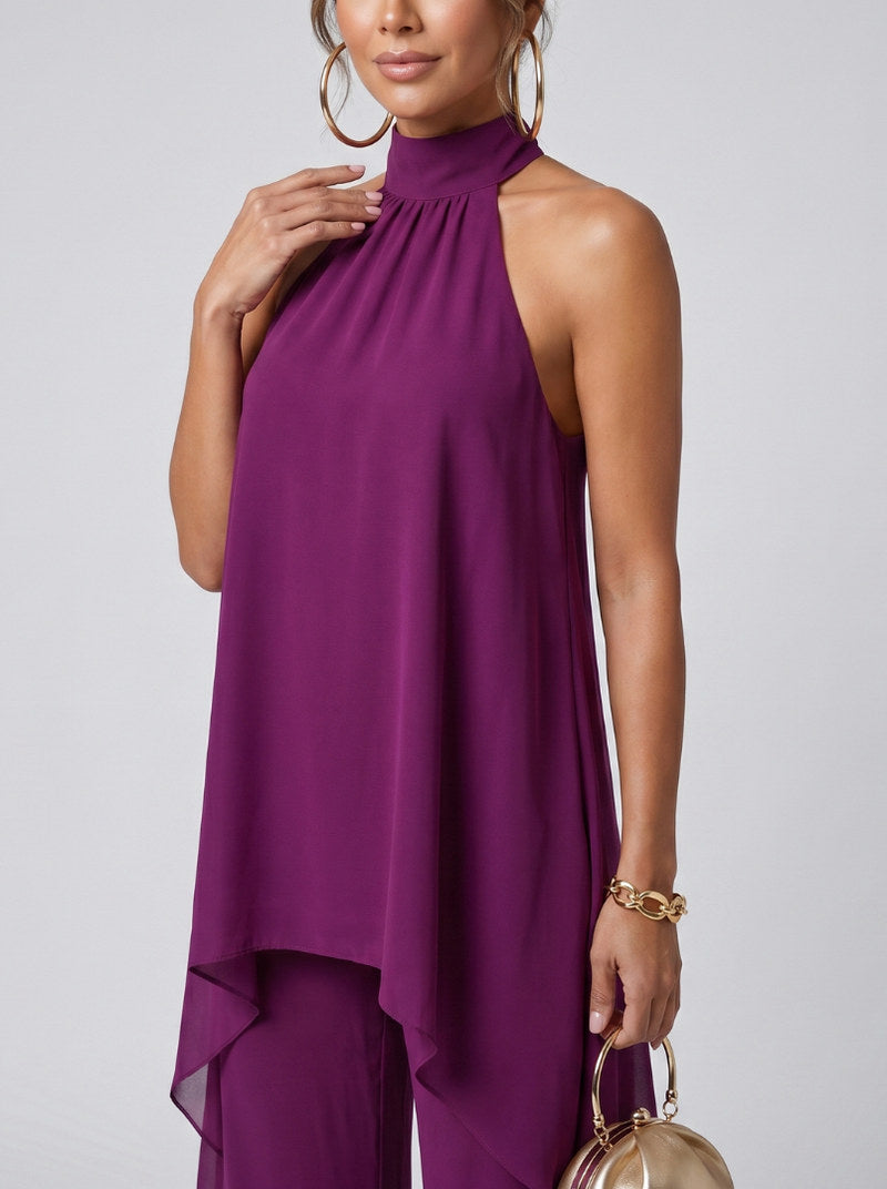 Chiffon Halter Wide Leg Set