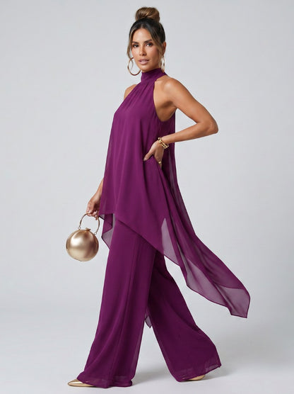 Chiffon Halter Wide Leg Set