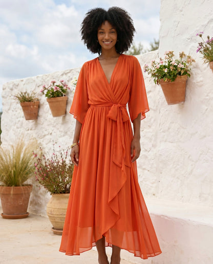 Chiffon 3/4 Kimono Sleeve Maxi Dress