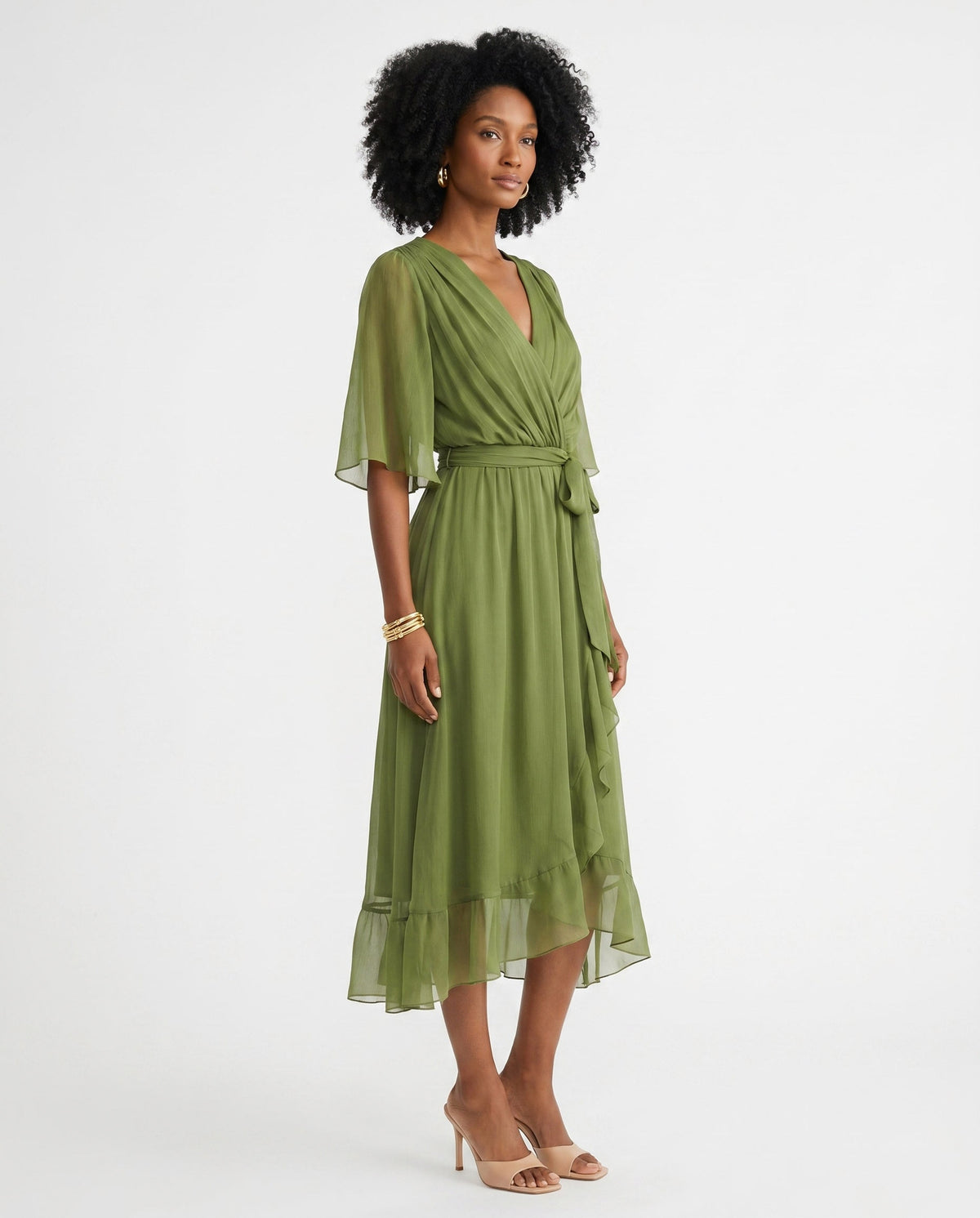 Chiffon 3/4 Kimono Sleeve Maxi Dress