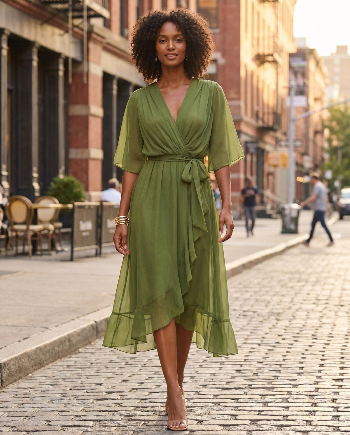 Chiffon 3/4 Kimono Sleeve Maxi Dress