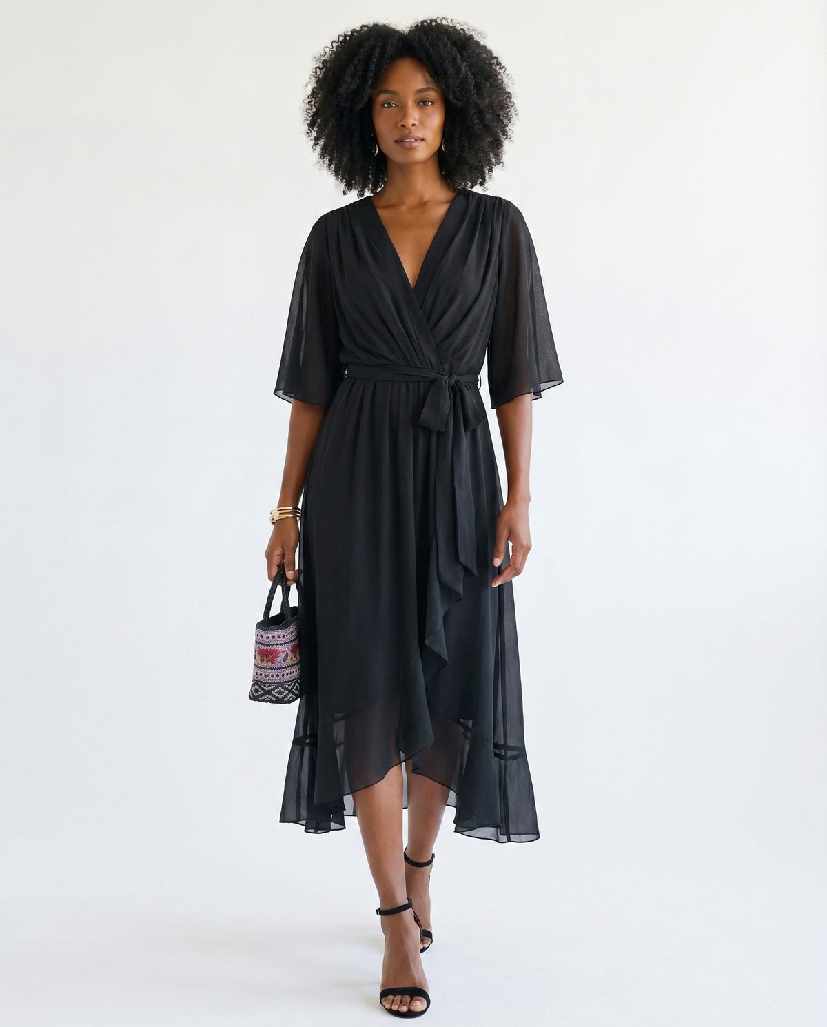 Chiffon 3/4 Kimono Sleeve Maxi Dress
