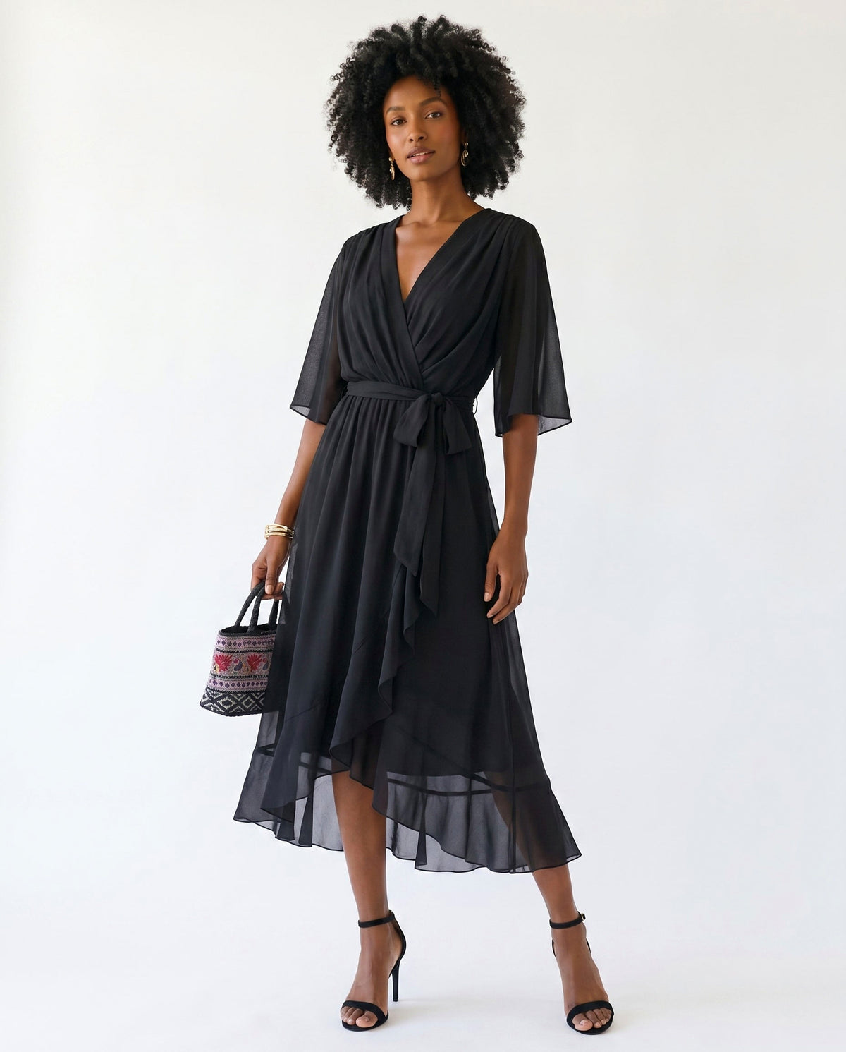 Chiffon 3/4 Kimono Sleeve Maxi Dress
