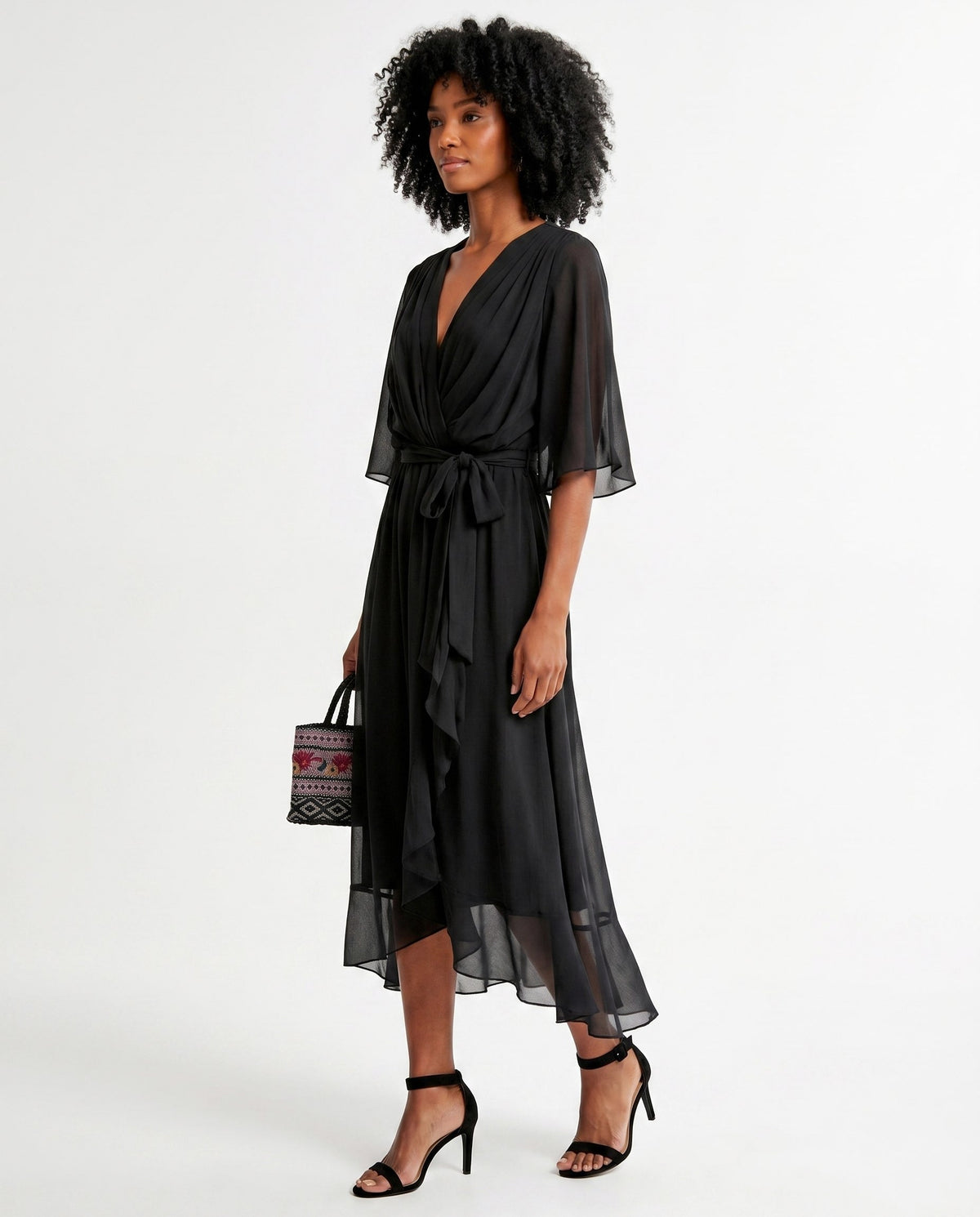 Chiffon 3/4 Kimono Sleeve Maxi Dress