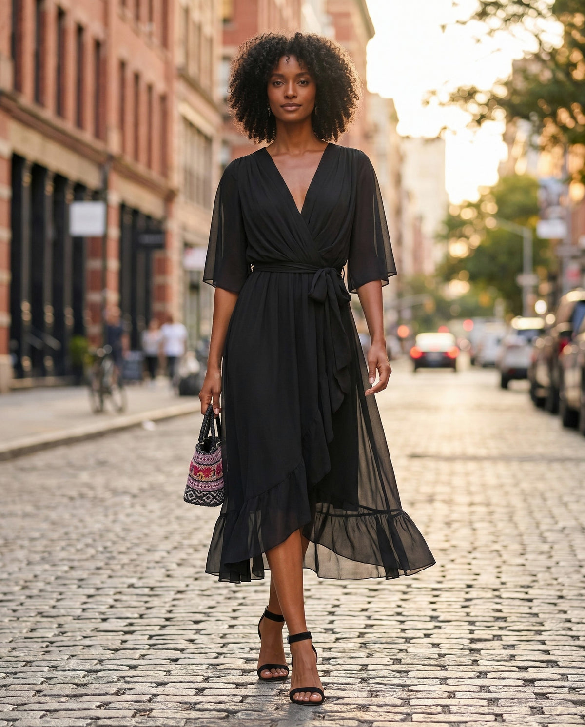 Chiffon 3/4 Kimono Sleeve Maxi Dress