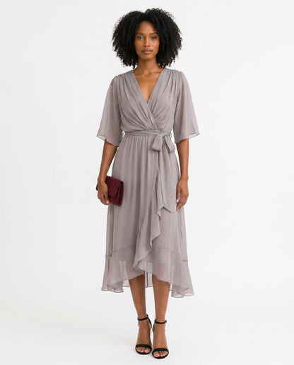 Chiffon 3/4 Kimono Sleeve Maxi Dress