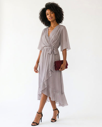Chiffon 3/4 Kimono Sleeve Maxi Dress