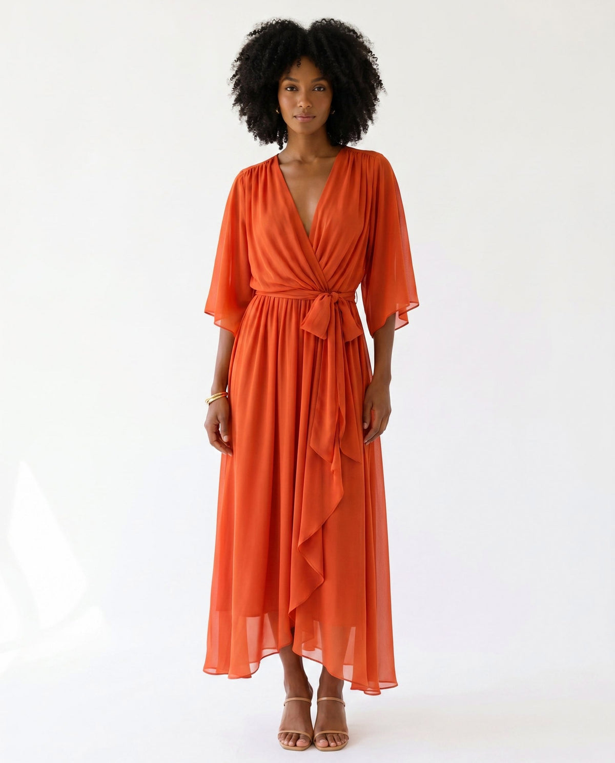 Chiffon 3/4 Kimono Sleeve Maxi Dress