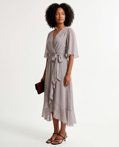 Chiffon 3/4 Kimono Sleeve Maxi Dress