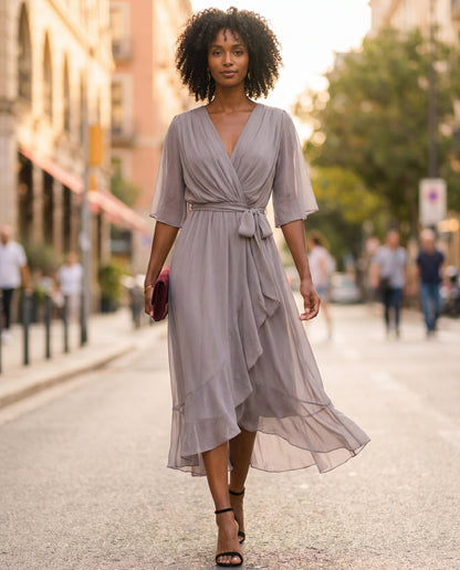 Chiffon 3/4 Kimono Sleeve Maxi Dress