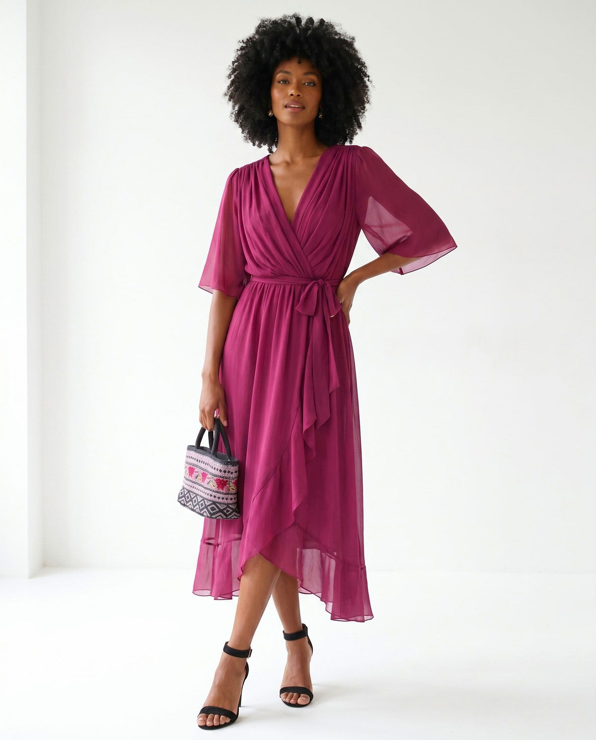 Chiffon 3/4 Kimono Sleeve Maxi Dress
