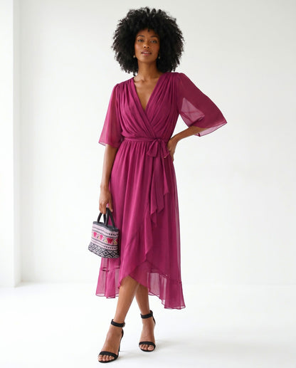 Chiffon 3/4 Kimono Sleeve Maxi Dress