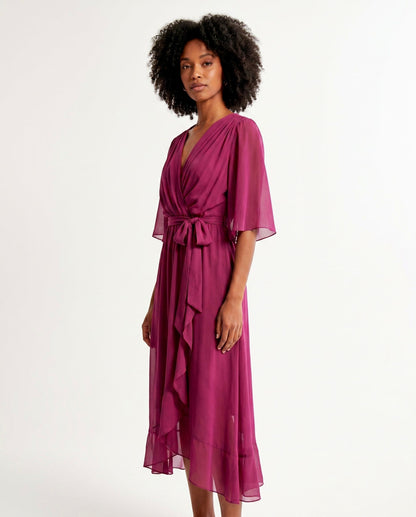 Chiffon 3/4 Kimono Sleeve Maxi Dress