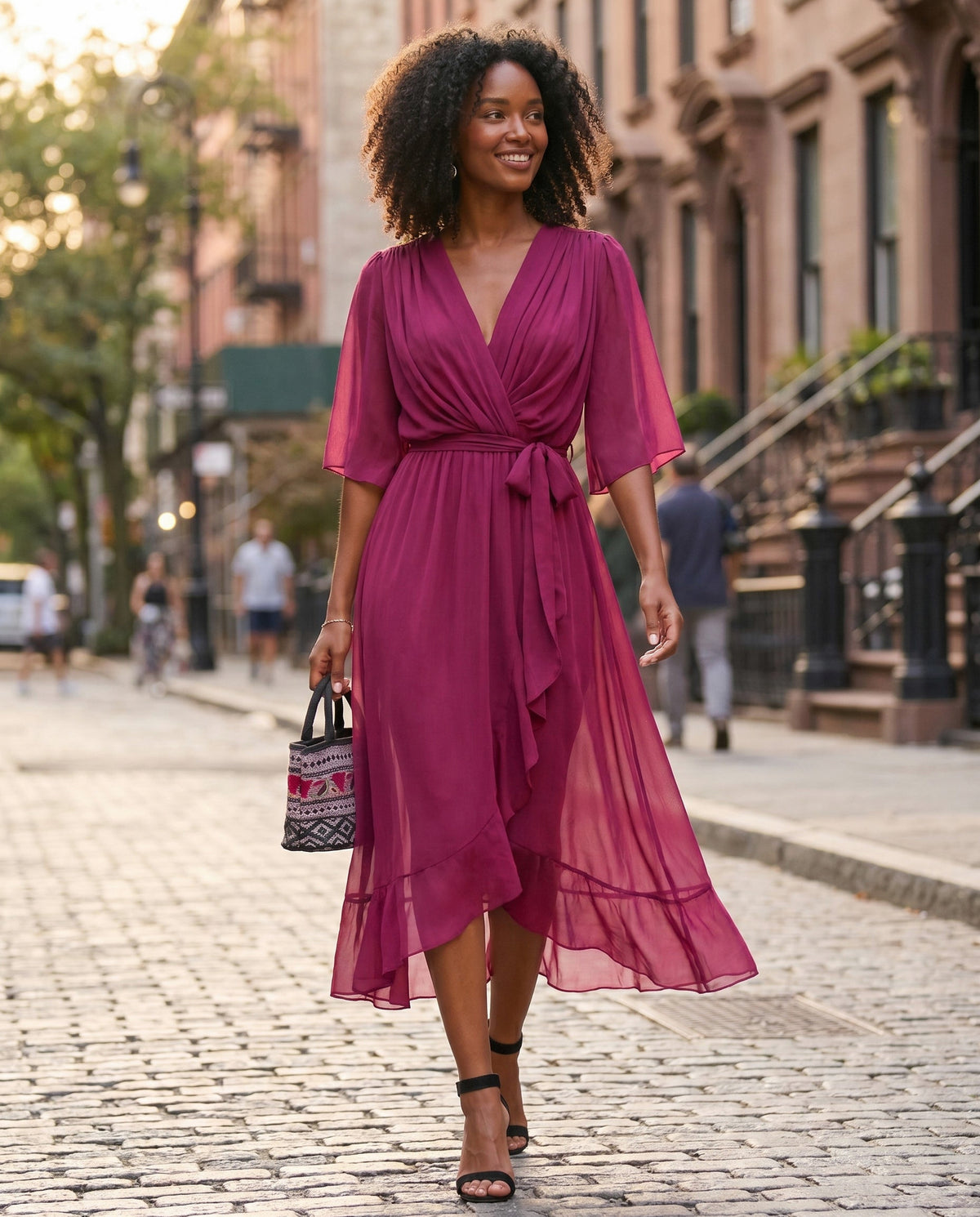 Chiffon 3/4 Kimono Sleeve Maxi Dress
