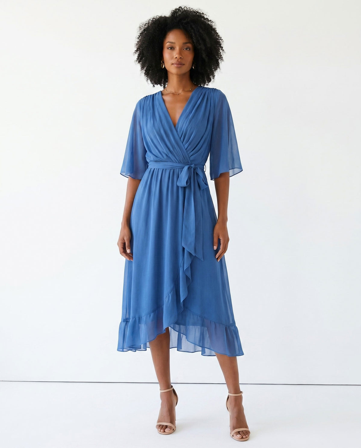 Chiffon 3/4 Kimono Sleeve Maxi Dress