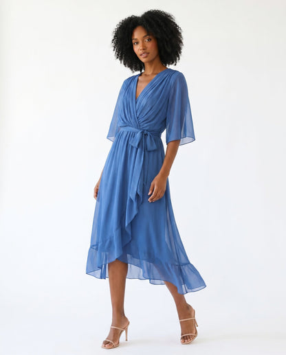 Chiffon 3/4 Kimono Sleeve Maxi Dress