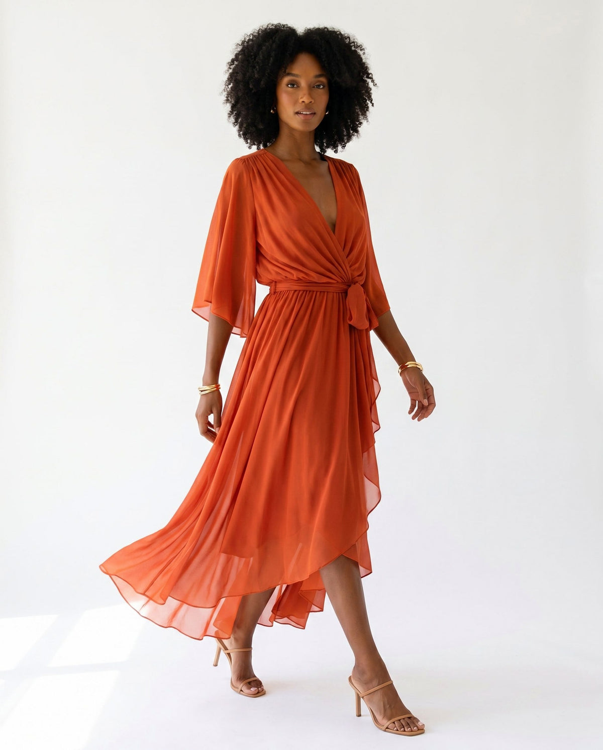 Chiffon 3/4 Kimono Sleeve Maxi Dress