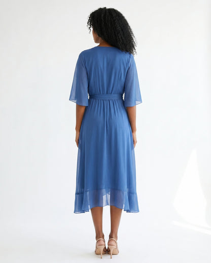 Chiffon 3/4 Kimono Sleeve Maxi Dress