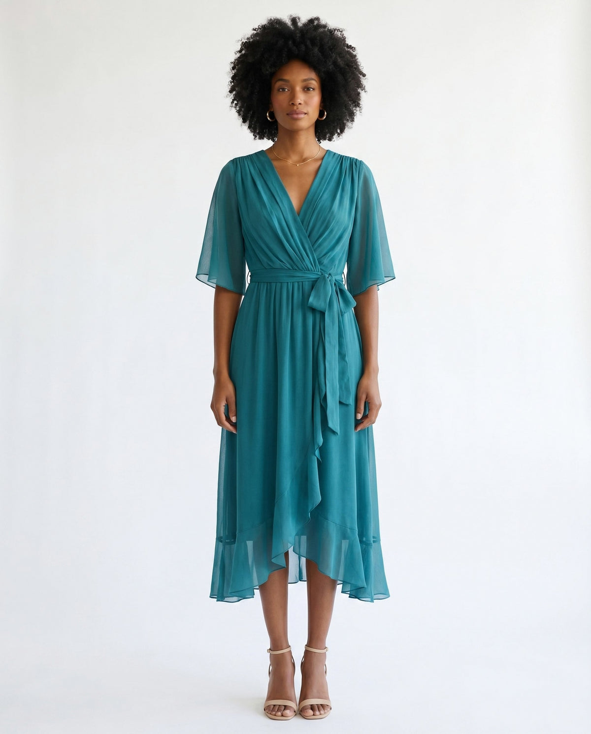 Chiffon 3/4 Kimono Sleeve Maxi Dress