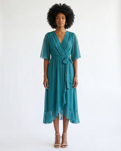 Chiffon 3/4 Kimono Sleeve Maxi Dress