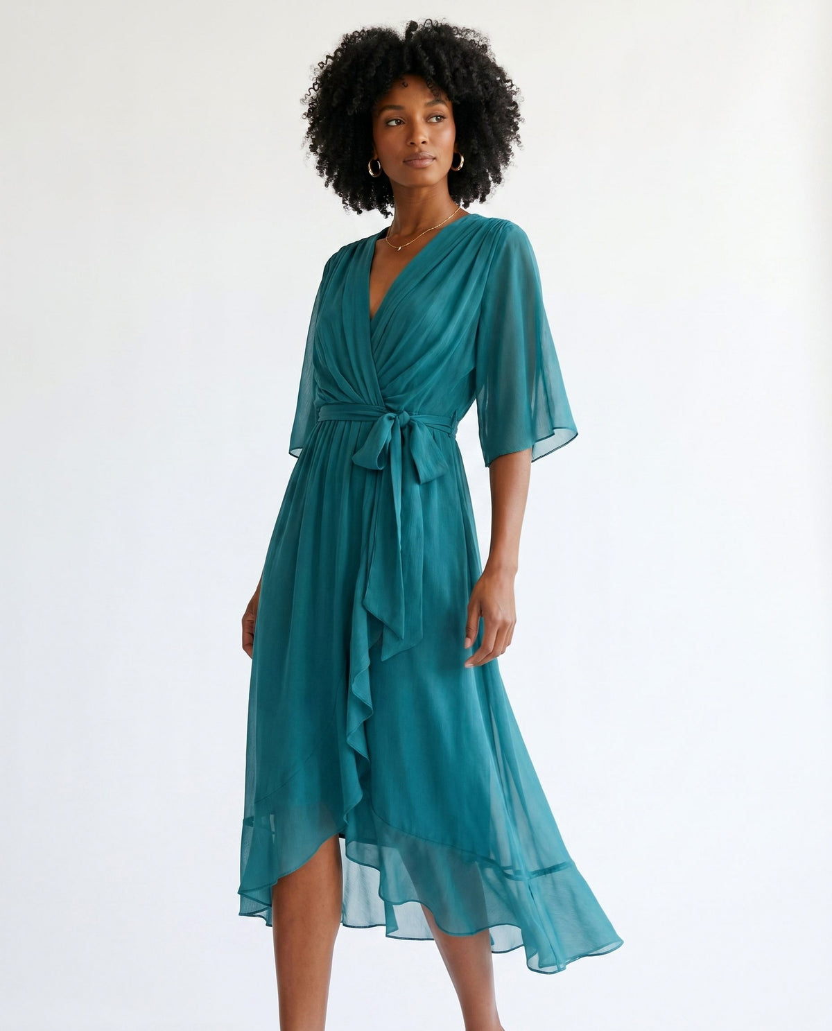 Chiffon 3/4 Kimono Sleeve Maxi Dress