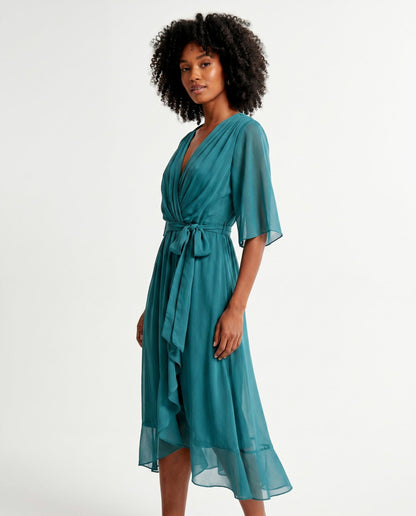 Chiffon 3/4 Kimono Sleeve Maxi Dress