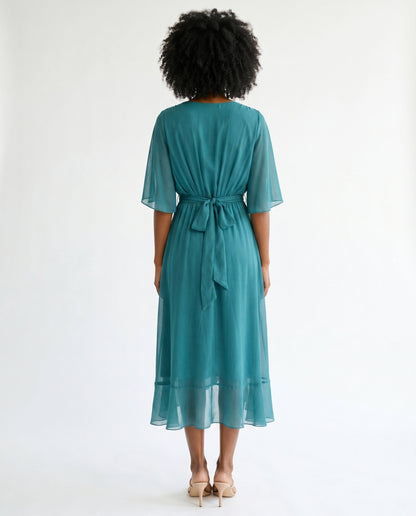 Chiffon 3/4 Kimono Sleeve Maxi Dress
