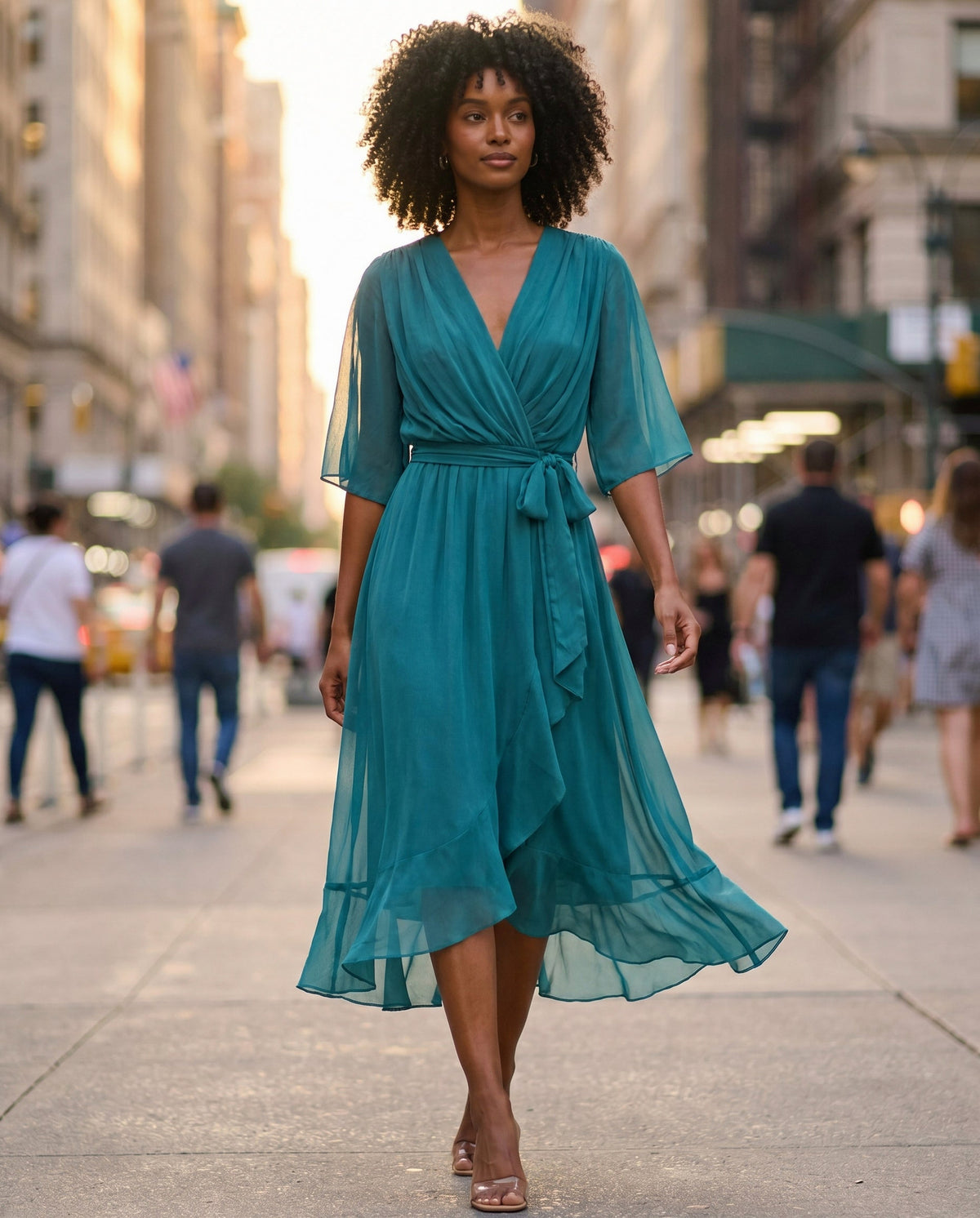 Chiffon 3/4 Kimono Sleeve Maxi Dress
