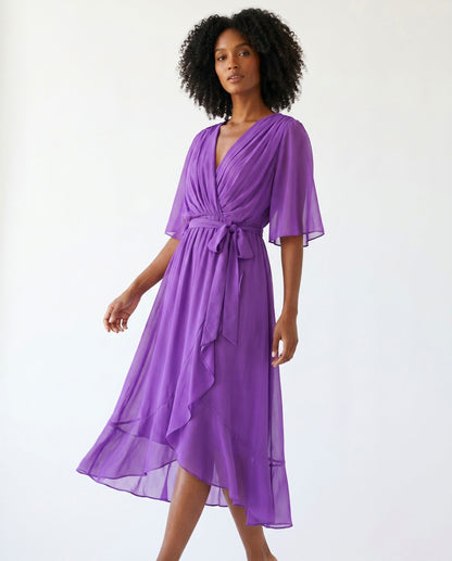 Chiffon 3/4 Kimono Sleeve Maxi Dress